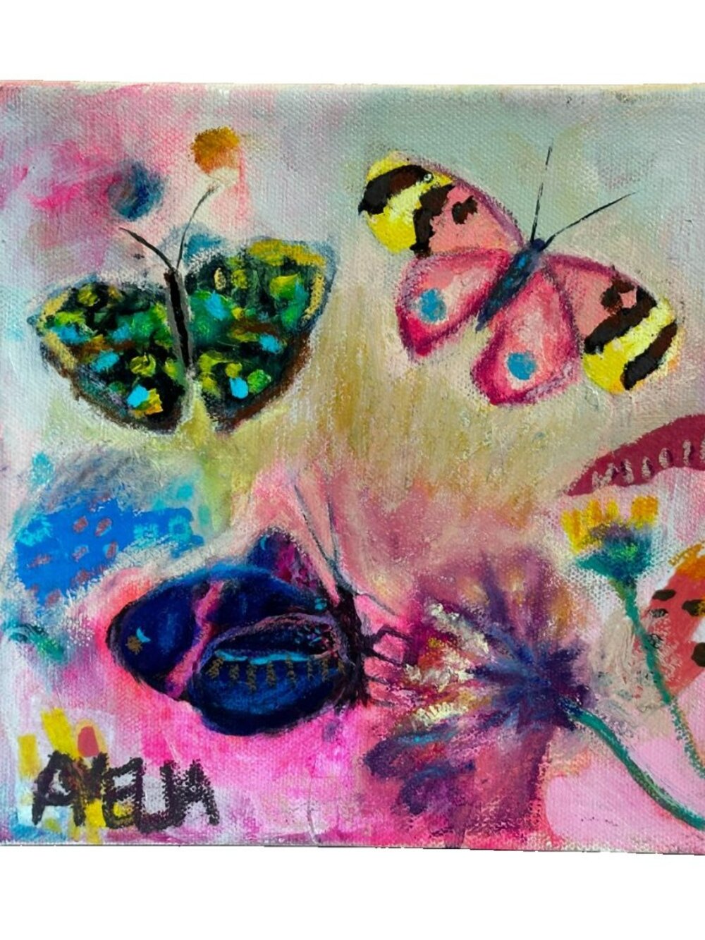 Original Art Painting Butterfly OOAK Butterflies 8" x 8" Wall Art Cheerful